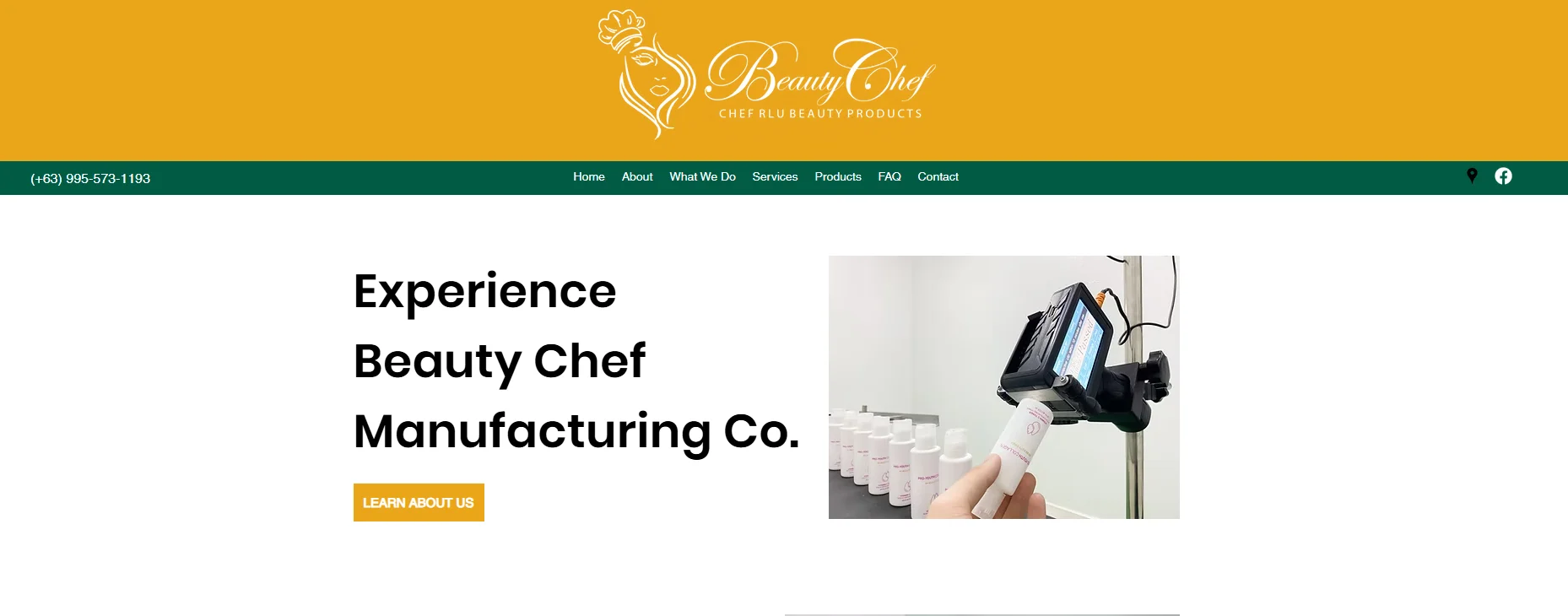Beauty Chef Manufacturing Co. homepage with logo and product inspection image.